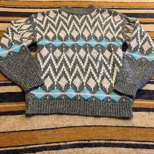 Vintage Knit Sweater Cottagecore 90s Granny Pastel Pullover Geometric Nordic Med